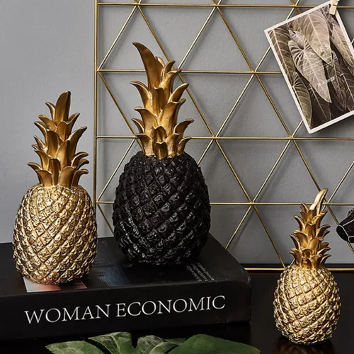 Vista 4 de Cabilock Estatua de piña de resina negra, decoración de escritorio, sala de estar, gabinete de TV, decoración de mesa, adorno de frutas Negro