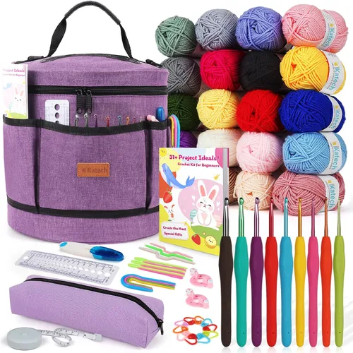 Vista 8 de Katech Juego de 85 ganchos de ganchillo, kit de ganchos de ganchillo con estuche de almacenamiento, agujas de tejer ergonómicas, kits de hilo de Azul