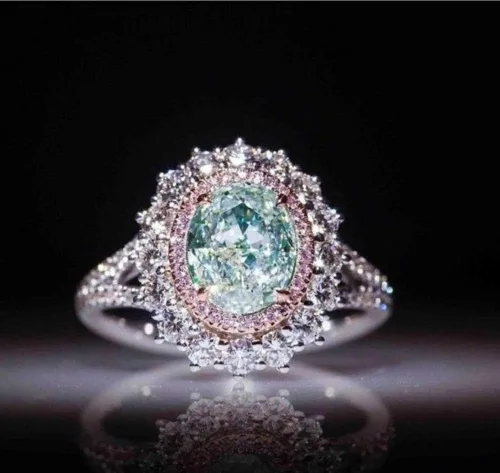Vista 5 de MAIHAO Anillo de compromiso brillante de plata de ley 925 con incrustaciones de diamantes de cristal rosa con incrustaciones de topacio verde