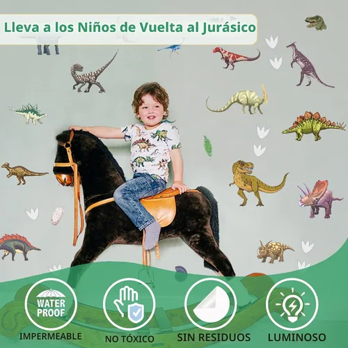 Vista 4 de Adhesivos de pared de dinosaurios que brillan en la oscuridad, calcomanías de pared de dinosaurios autoadhesivas que brillan para techo, calcomanías