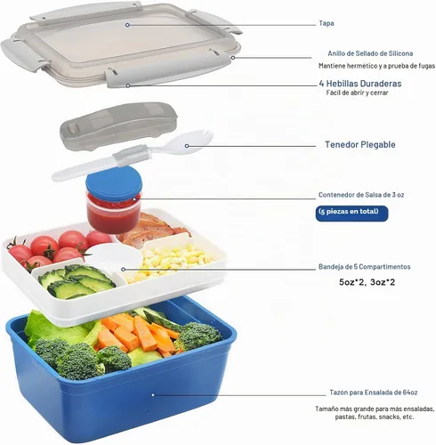 Vista 3 de Contenedores de ensalada de 64 onzas para el almuerzo, paquete de 3 cajas