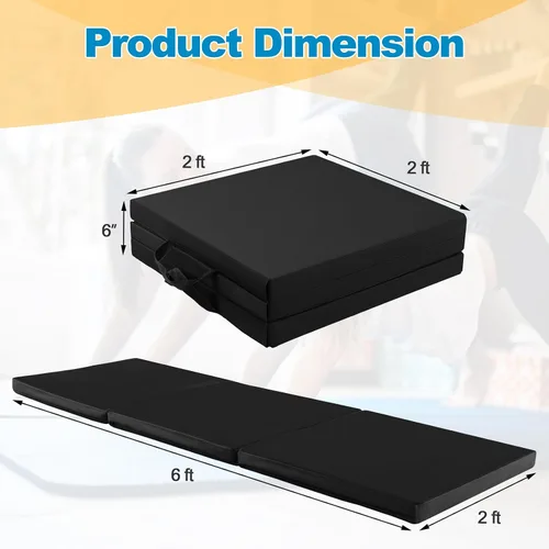 Vista 7 de Goplus Esterilla de Gimnasia Plegable, 6' x 2' x 2'' de Grosor Tri-Fold Esterilla de Ejercicio y Volteretas con Asas de Transporte, Cierre de Gancho