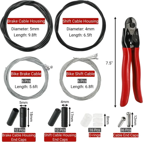 Vista 2 de Kit de cables para bicicleta (91 piezas) Bicycle Shift Brake Cable with Cutter End Caps, Stainless Steel Bike Shifter Brake Cable Housing for Road