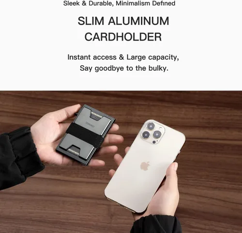 Vista 2 de SEMORID Slim Aluminum Card Holder Wallet for Men, Durable Expandable Backplate, RFID Blocking Minimalist Metal Pop Up Wallet with Gift Box, Holds