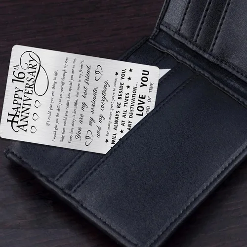 Vista 5 de Alotozo Regalos grabados para el 16 aniversario, tarjeta de felicitación de aniversario de boda de 16 años para marido, él, esposa, hombres