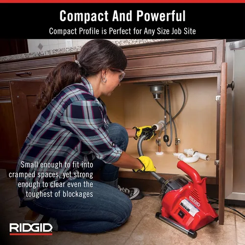 Vista 4 de RIDGID PowerClear - Kit de máquina de limpieza de drenaje de 120 voltios para bañeras, duchas y fregaderos, rojo, cable de repuesto de giro