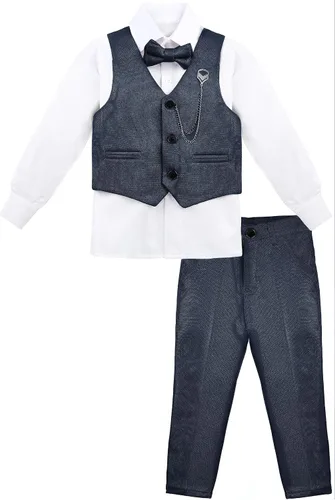 Vista 4 de Lilax Traje formal para niños de 4 piezas, chaleco, pantalones y corbata