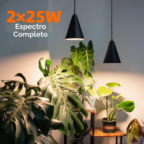 Vista 3 de Bstrip Luces de cultivo de doble cabezal de 50 W para plantas de interior de espectro completo de 3000 K, bombilla LED negra con temporizador