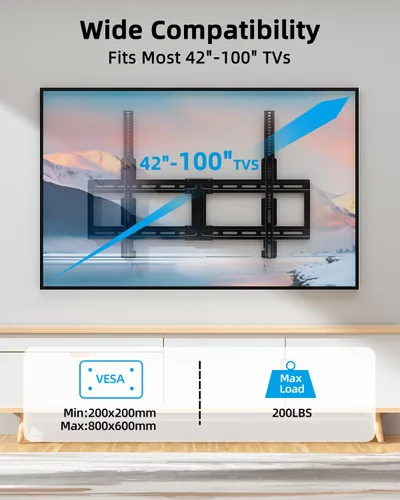 Vista 2 de HOME VISION Soporte de pared fijo ultradelgado para TV para pantallas planas/curvas de 42-100 pulgadas, VESA máx. 31.496x23.622 in, capacidad de 200