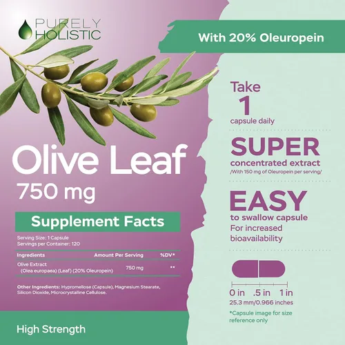 Vista 3 de Purely Holistic Hawthorn Berry 665mg + Extracto de hoja de olivo paquete de 750 mg + 270 cápsulas veganas, fabricado en los Estados Unidos