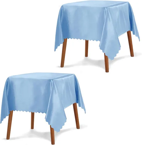 Vista 24 de P Pothuiny Paquete de 2 manteles cuadrados de satén beige de 54 x 54 pulgadas, manteles de satén superpuestos para decoración de mesa de tela suave