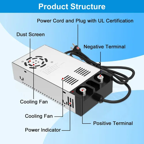 Vista 8 de IMAYCC Convertidor de CA a CC Universal 110V/120V a 12V Convertidor Fuente de alimentación de 12V CC (12V-50A-600W)