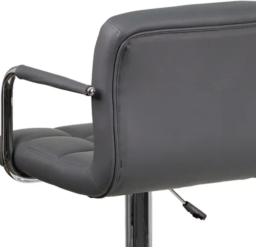 Vista 8 de Flash Furniture Taburete de bar de altura ajustable de vinilo acolchado gris contemporáneo con brazos y base cromada