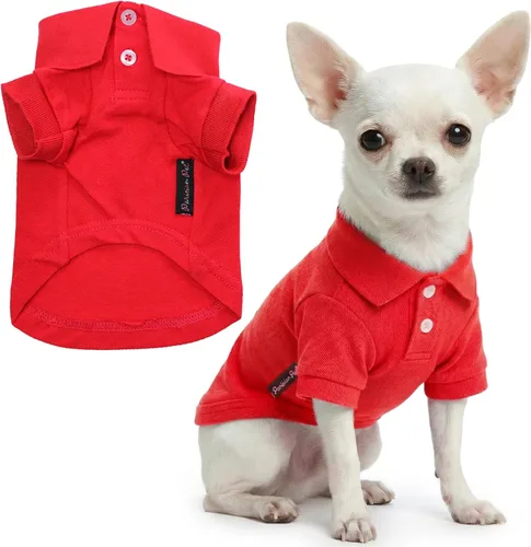 Vista 40 de Camisas Polo Parisian Pet - Camisa de Algodón Transpirable para Perros - Azul Sólido, Ropa de Verano con Capucha - Cuello con Botón para Perros