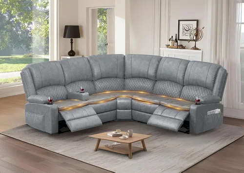 Vista 38 de Yolsali Sofá reclinable, sofá reclinable manual de 3 plazas con cojín de 2 niveles, sofás reclinables para sala de estar con consola removible