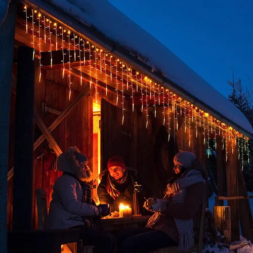 Vista 5 de LYHOPE Luces de Carámbanos de Navidad, 432 LED de 35.4 pies, 8 Modos de Luces de Carámbanos de Bajo Voltaje con 72 Gotas, Luces Parpadeantes