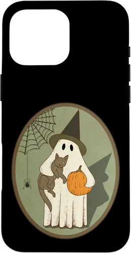 Vista 19 de iPhone 16 Vintage Ghost with Cat Halloween Graphic Case