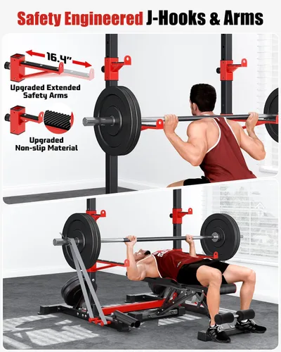 Vista 5 de YOLEO Smith Machine & Squat Rack Combo, Multi-Functional Power Racks with Adjustable Width & Pull-Up Bar, Cable Crossover Power Cage, Independent