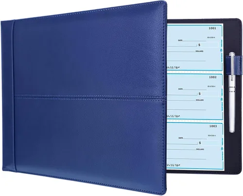 Vista 8 de Antner Carpeta de cheques de negocios de 7 anillos para cheques comerciales, capacidad de 600 cheques, cubierta de piel sintética con bolsa