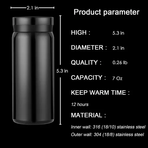 Vista 2 de Mini Thermos Bonita Botella de Agua - Matraz Pequeño Diminuto Aislado al Vacío de Acero Inoxidable 18/10 de 7 oz - A Prueba de Fugas y Derrames