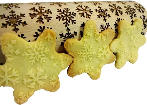 Vista 7 de Rodillo de amasar con relieve de ángeles navideños FELIZ NAVIDAD para decorar galletas de jengibre navideñas