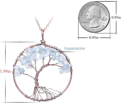 Vista 3 de sedmart Collar con colgante de árbol de la vida con cristal de amatista y rosa