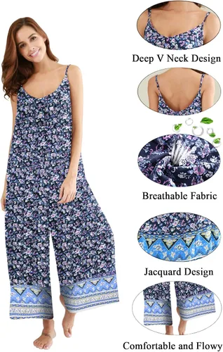 Vista 5 de BUENOS NINOS - Vestido largo de estilo bohemio, estampado floral y cuello en V, para mujer, vestido de estilo étnico con tirantes delgados