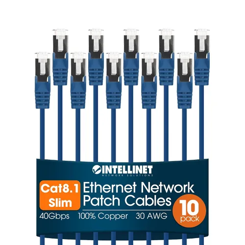Vista 12 de Intellinet - Cable Ethernet Cat8.1 Slim U/FTP RJ45, paquete de 10 unidades Negro