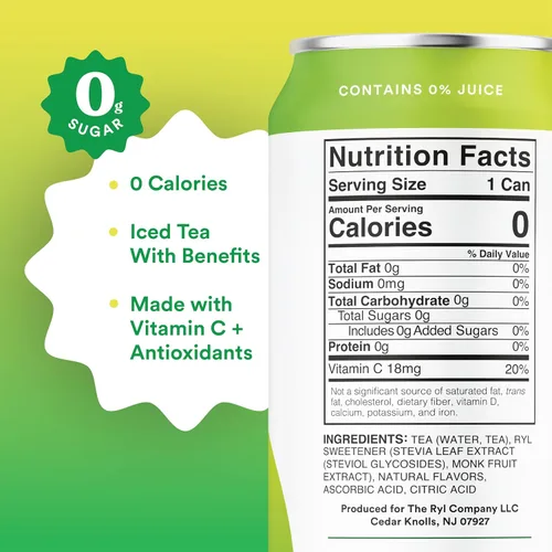 Vista 2 de Ryl Té Helado, Té Cítrico Verde, Súper Mezcla Antioxidante, Sin Azúcar, Bajo en Carbohidratos, Cero Calorías - 16.0 Fl Oz (Paquete de 12)