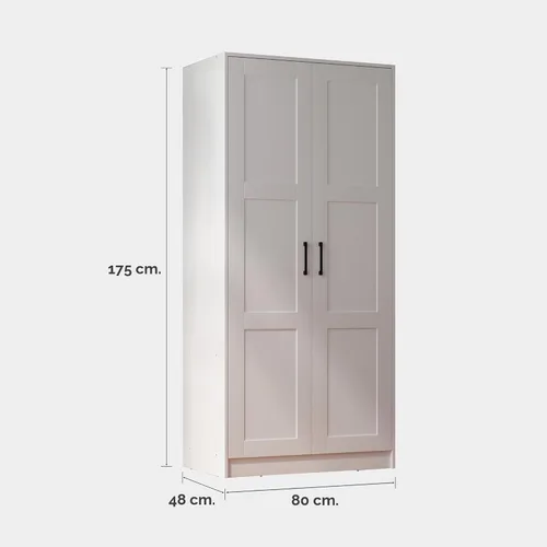 Vista 2 de Fddevelop Fenghua Lizhi Armario Guardarropa de Madera Blanca con 2 Puertas, Armario Independiente para Dormitorio con Estantes, Combinación