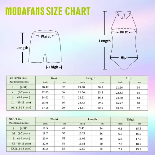 Vista 6 de MODAFANS Leotardos de gimnasia para niñas con pantalones cortos, con cierre de baile, ropa deportiva