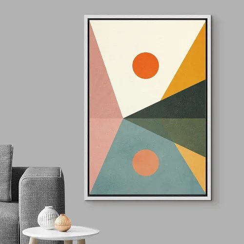 Vista 3 de bestdeal depot Lienzo enmarcado para pared, arte geométrico de sol y montaña, reflejo del mar, naturaleza, ilustraciones de área silvestre, arte