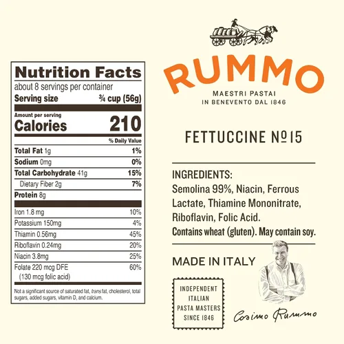 Vista 2 de Rummo Fettuccine Pasta N.15 - Fideos de pasta Fettuccine, pasta seca, fettuccine de trigo duro, importado de Italia, 16 onzas (paquete de 3)