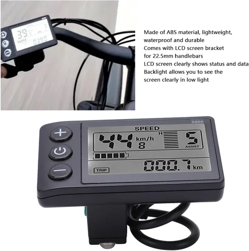 Vista 3 de Computadora de bicicleta, velocímetro de bicicleta S866, medidor de pantalla LCD, IP65, impermeable, odómetro de ciclismo, 24 V, 36 V, 48 V, panel