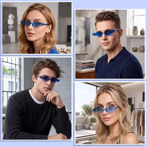 Vista 4 de EBOOT 4/8 Pairs Flame Glasses Rimless Sunglasses Azul