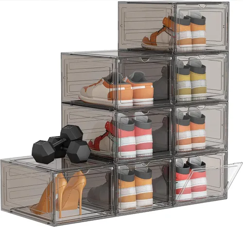 Vista 10 de HOMIDEC Almacenamiento de zapatos, paquete de 6 organizadores de zapatos de plástico duro, cajas de zapatos de plástico transparente apilables