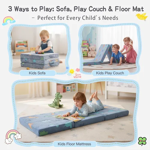 Vista 3 de Tiita Colchón de suelo plegable para niños - Tapete para siesta que brilla en la oscuridad con bolsa de almacenamiento, almohadilla de suelo