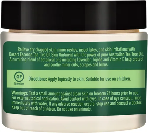 Vista 4 de Desert Essence Ungüento orgánico para la piel con aceite de árbol de té, 1 onza líquida, paquete de 4, aceites esenciales de jojoba y lavanda