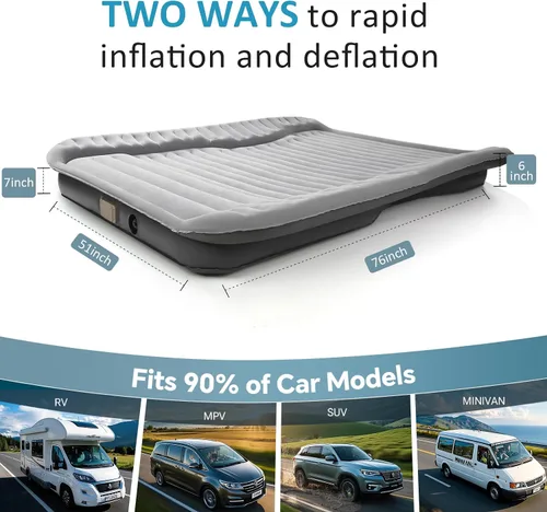 Vista 2 de Colchón de aire autoinflable para SUV con bomba eléctrica integrada, colchón de aire de coche para maletero, colchón portátil para automóvil