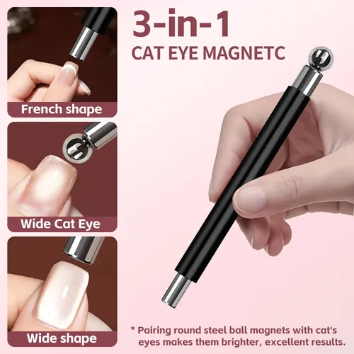 Vista 2 de Juego de 4 imanes de ojo de gato – Imán de ojo de gato negro para principiantes con imanes de uñas de corazón para arte de uñas, imán para esmalte