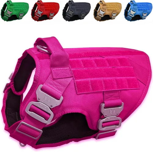 Vista 15 de Arnés táctico para perro con 4 hebillas de metal. Chaleco táctico para perro sin tirones con asa, arnés resistente para perros pequeños, chaleco