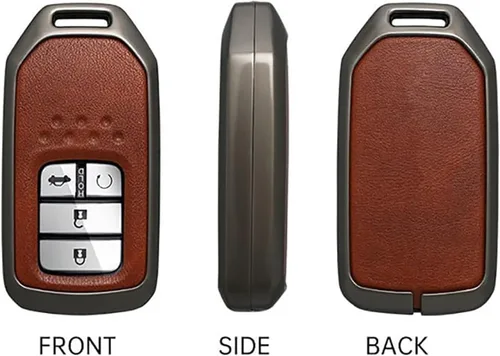 Vista 4 de ontto Funda de cuero para llavero de 360 grados de protección para Honda Civic Accord Pilot CRV HRV CRZ Fit Odyssey JED Crosstour Ridgeline Crider