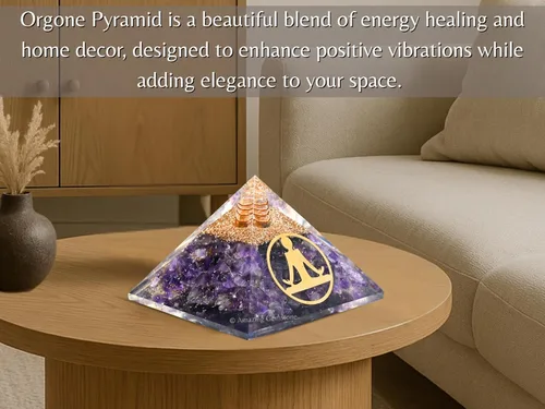 Vista 5 de Amazing Gemstone Pirámide de orgón de amatista para EMF y protección de energía negativa - Pirámide de cristal de amatista natural, Amatista