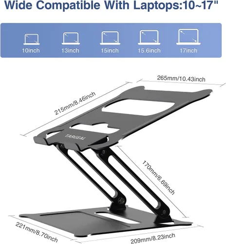 Vista 2 de Soporte ajustable para laptop, soporte elevador portátil para computadora portátil y soporte multiángulo con ventilación de calor para elevar