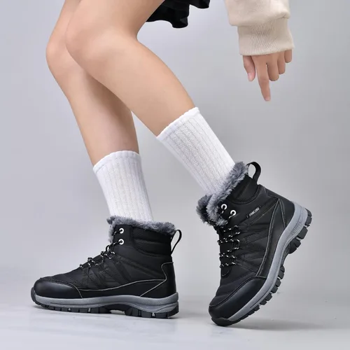 Vista 2 de MAIZUN Botas de invierno para mujer, con forro de piel cálida, botas de nieve impermeables de goma antideslizantes