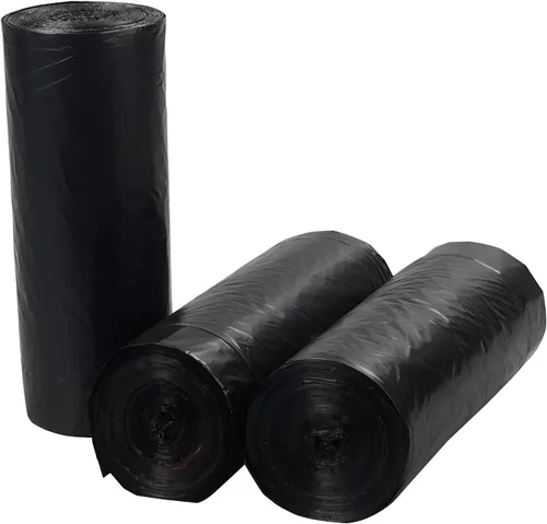 Vista 4 de Bolsas de basura con cordón de 3 galones, bolsas de basura de fondo plano, 110 unidades Negro, 3 rollos, forros para latas pequeñas resistentes a