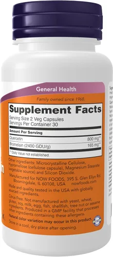 Vista 2 de Suplementos NOW, quercetina con bromelina, sistema inmunológico equilibrado*, 60 cápsulas vegetales