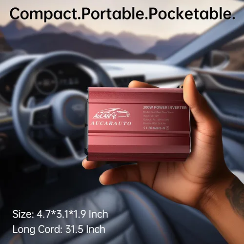 Vista 3 de Inversor de corriente de 300W para vehículos DC 12V a 110V AC Adaptador de enchufe de coche Convertidor de salida con 4.8A Dual USB y USB-C