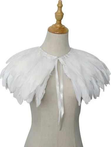Vista 6 de L'VOW Estola de capa de plumas de moda negro blanco beige chal iridiscente