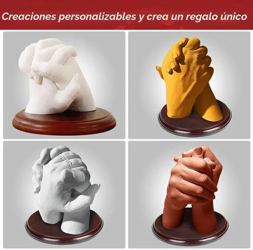 Vista 5 de PewinGo Kit de Moldeo de Manos con Base - Molde de Yeso DIY para Parejas - Ideas de Regalo para San Valentín, Compromiso, Aniversario, Boda